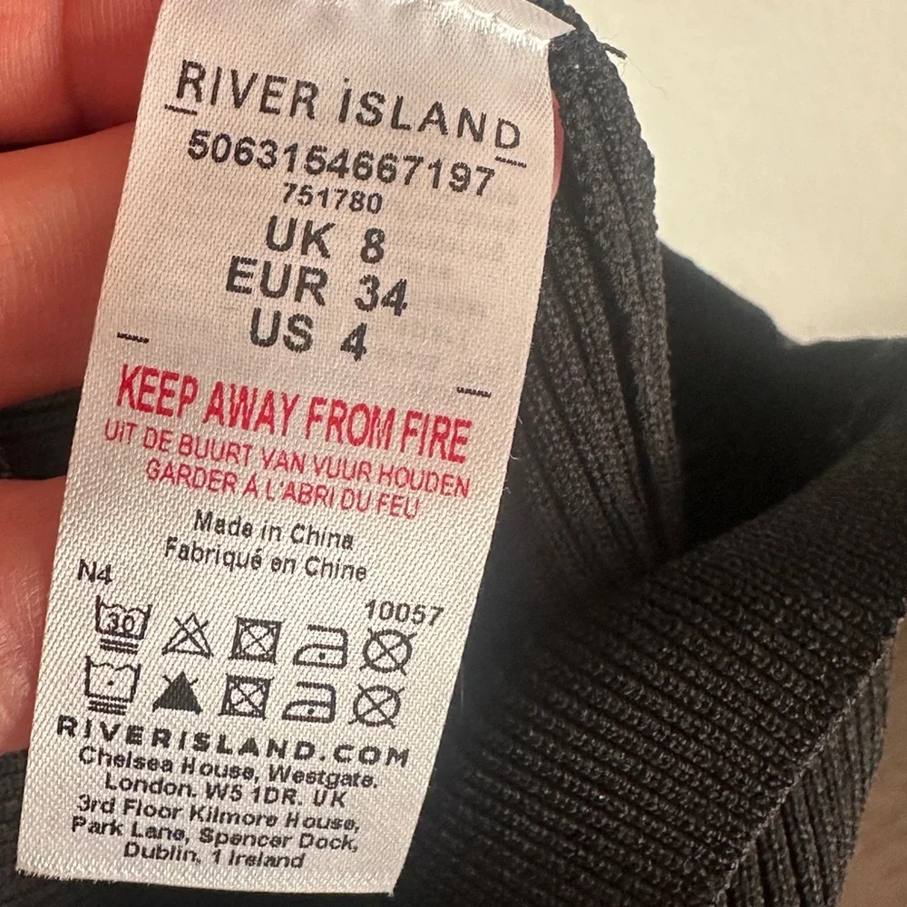 NWT RIVER ISLAND Rhinestone covered black ribbed knot dress 4 - Picture 9 of 11